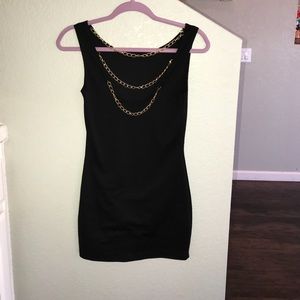 Black mini gold chain dress